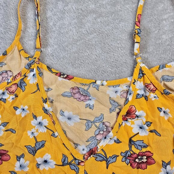 Floral Sundress Size Medium Yellow Flower Print Dress Summer Boho Beach Resort - Picture 11 of 15
